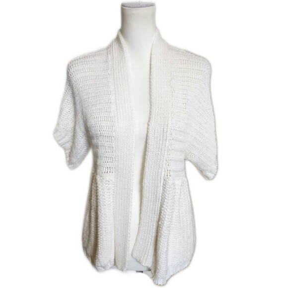 Chico's Open Front Acrylic Cardigan Sweater, White/Cream, Small - Picture 1 of 7